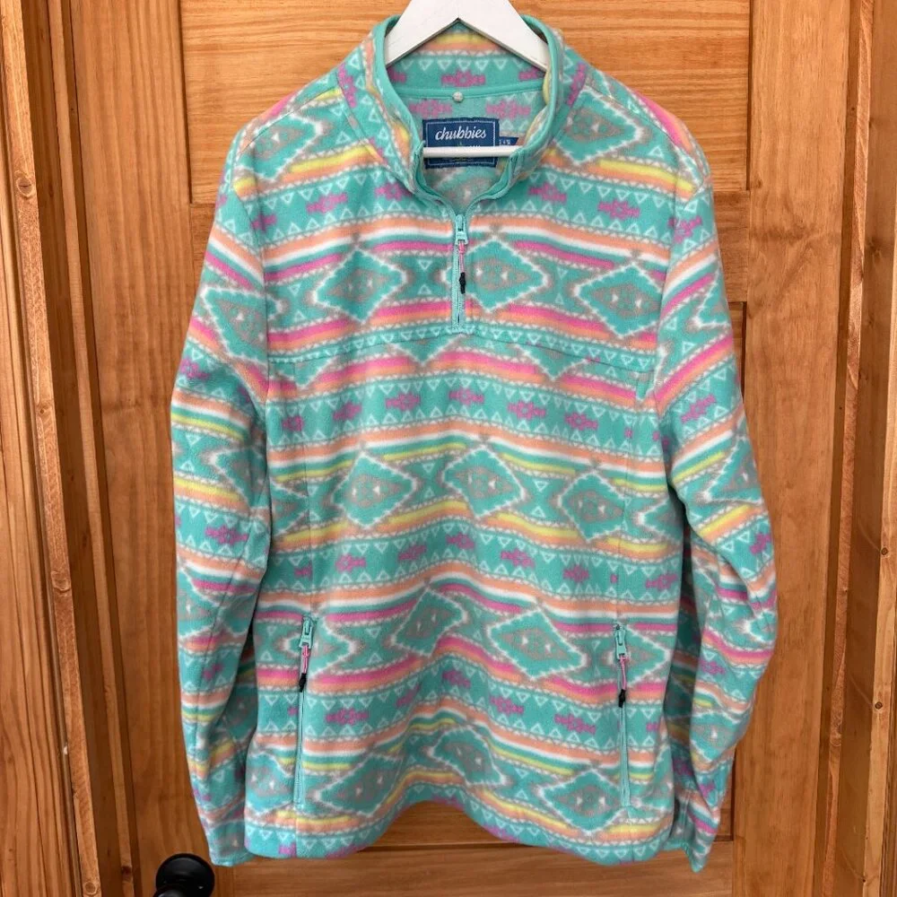 Chubbies Flame Commander Pastel Aztec Pattern Quarter Zip Sweater Men's XL